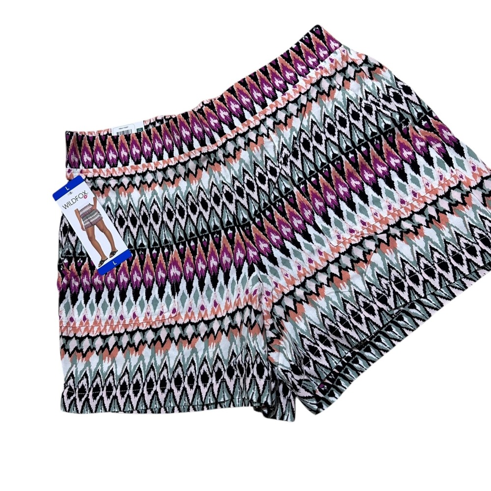 Wildfox Womens Size L Relaxed Fit Ikat Geometric Print Shorts Orange Purple NWT - Picture 2 of 9